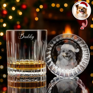 Custom Your Dog Photo And Name Vertical Line Whiskey Glass TH10 894515