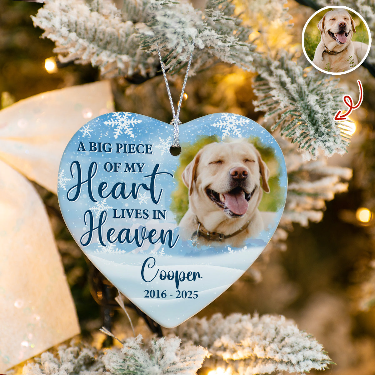 Custom Photo A Big Piece Of My Heart Lives In Heaven Heart Ceramic Ornament TH10 896407