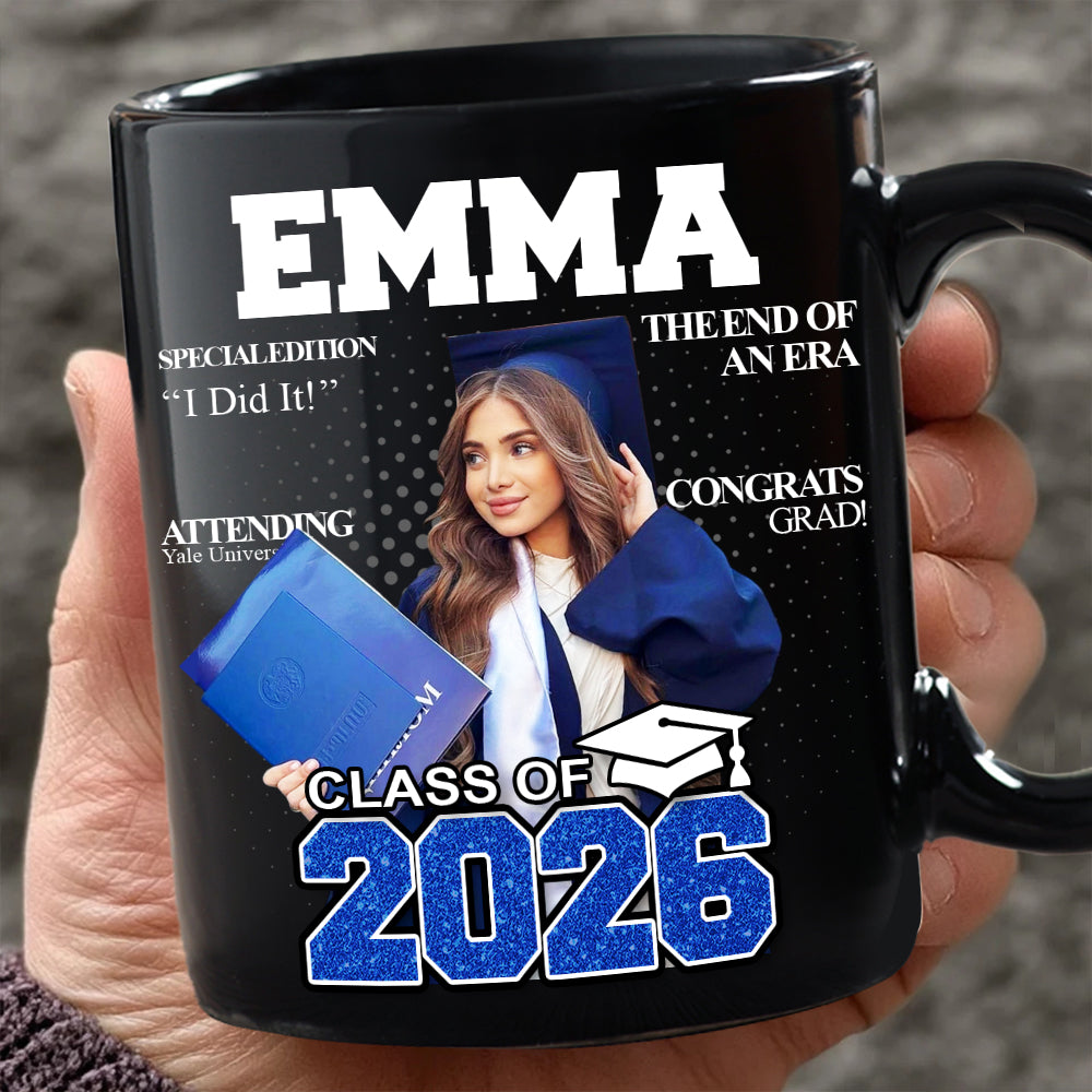 Custom Photo Congrats Class Of 2026 Magazine Graduation Gift Black Mug LM32 899367