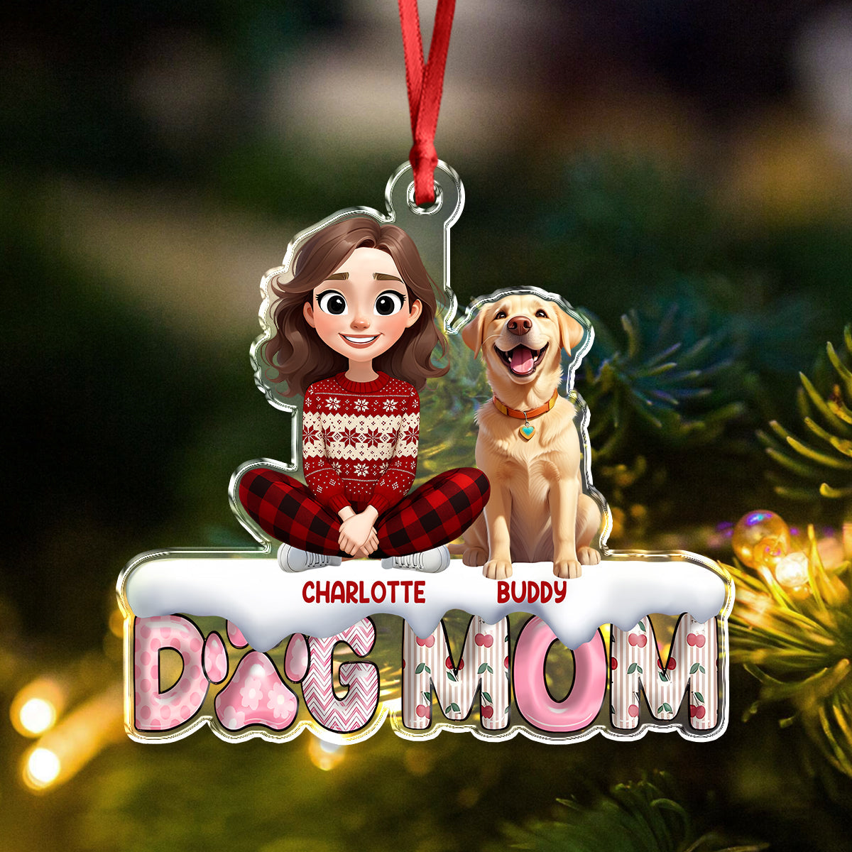 Cherry On Top This Year Dog Mom - Personalized 3D Effect Acrylic Ornament LM32 897179