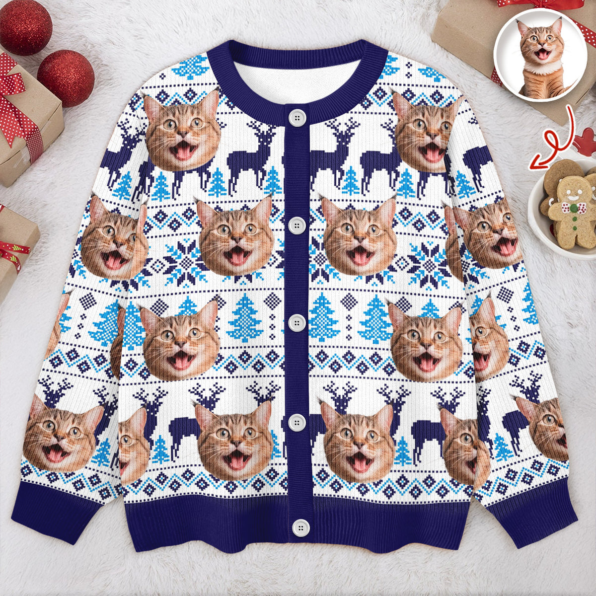 Custom Cat Photo Ugly Cardigan Gift For Cat Lovers LM32 897127