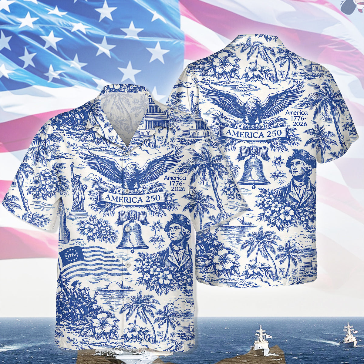 America 250th Anniversary Toile De Jouy Style Patriotic Hawaii Shirt CH07 910402