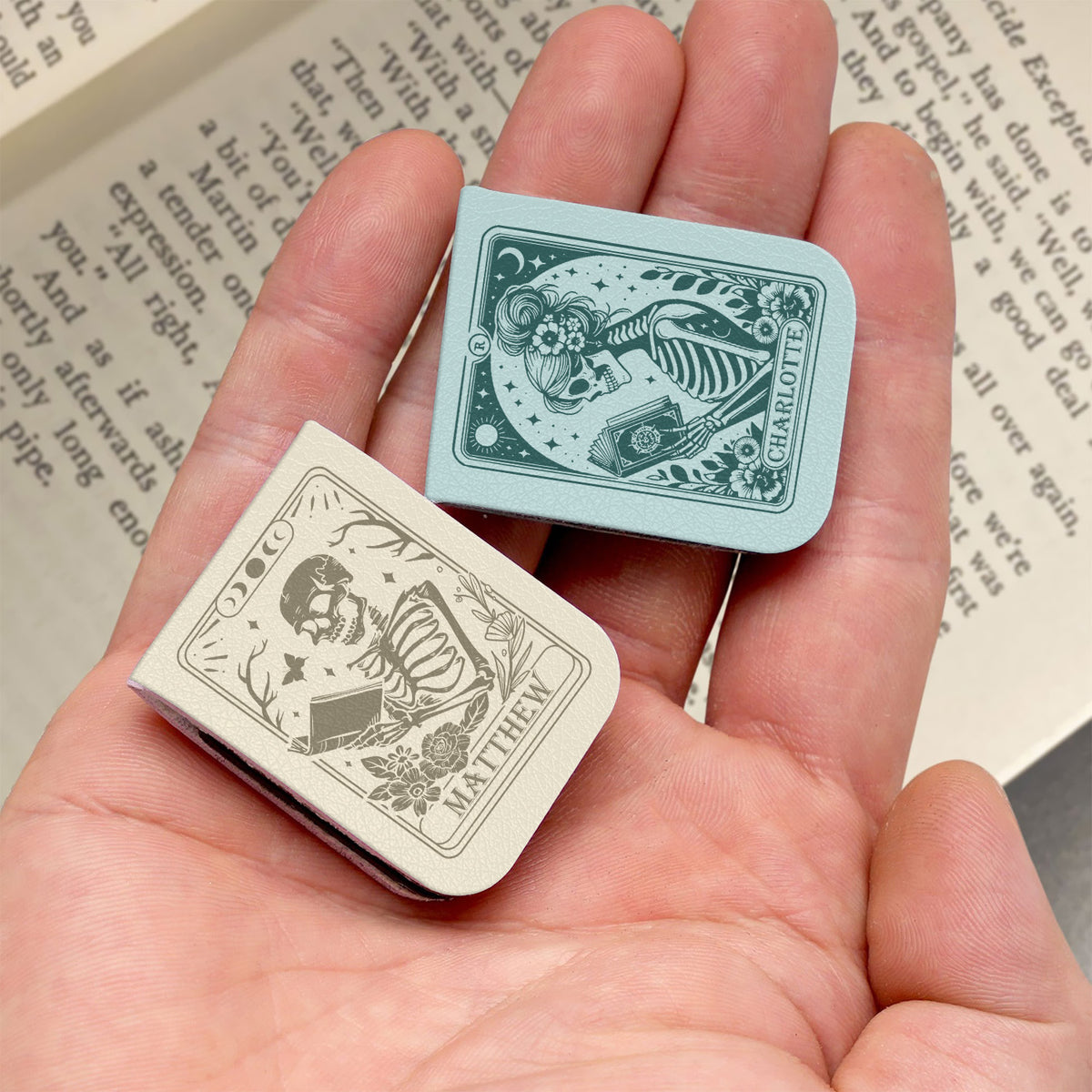 Floral Skeleton Read Till Death - Personalized Leather Magnetic Bookmark CH07 899534