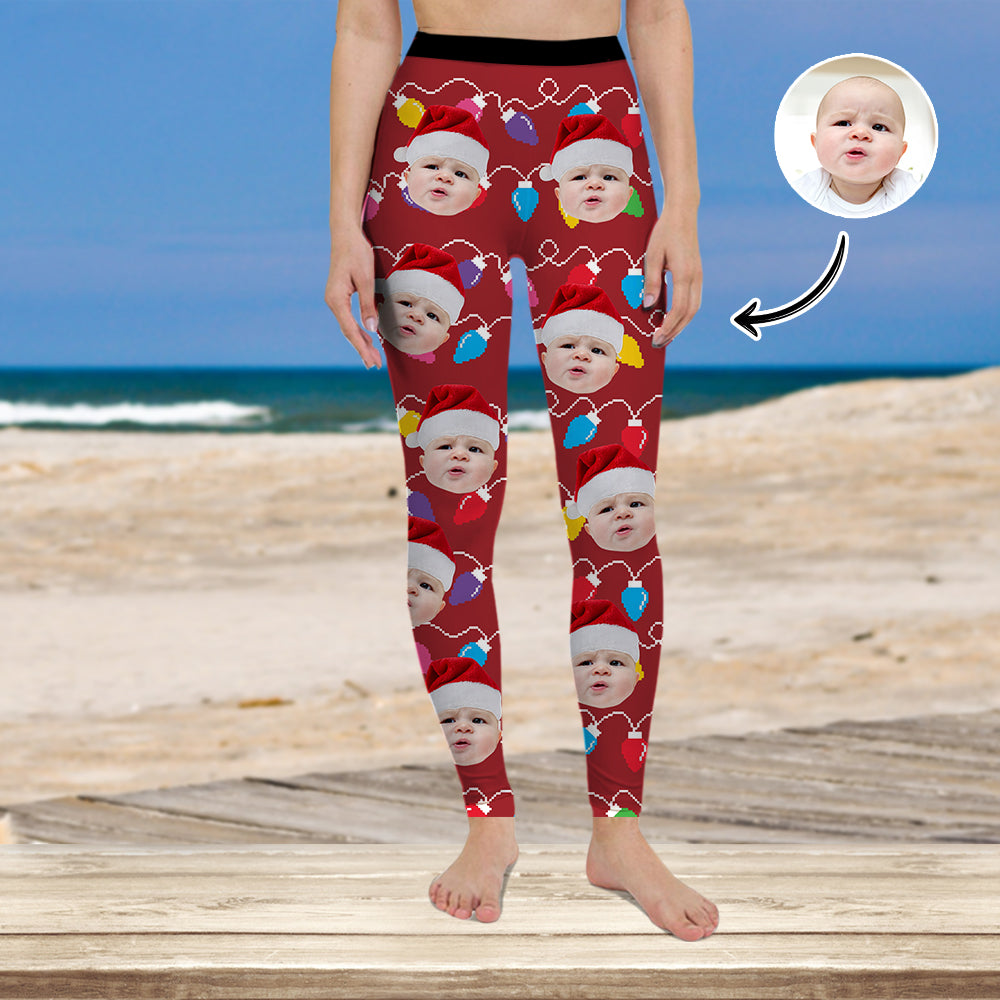 Custom Human Face Photo With Colorful Christmas Lights Legging HO82 900480