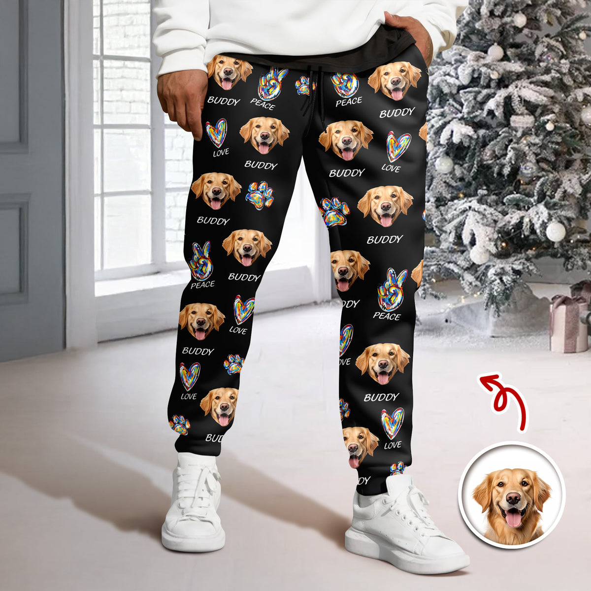 Custom Photo Peace, Love, Dog Sweatpants HA75 897678