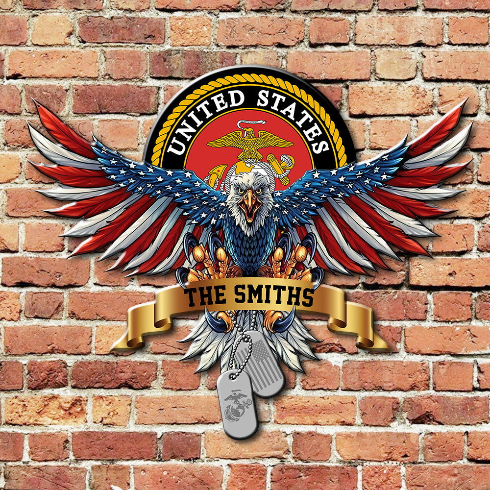Personalized Name USA Bald Eagle with Flag Sign Independence Day Monogram Metal Sign LM32 897895