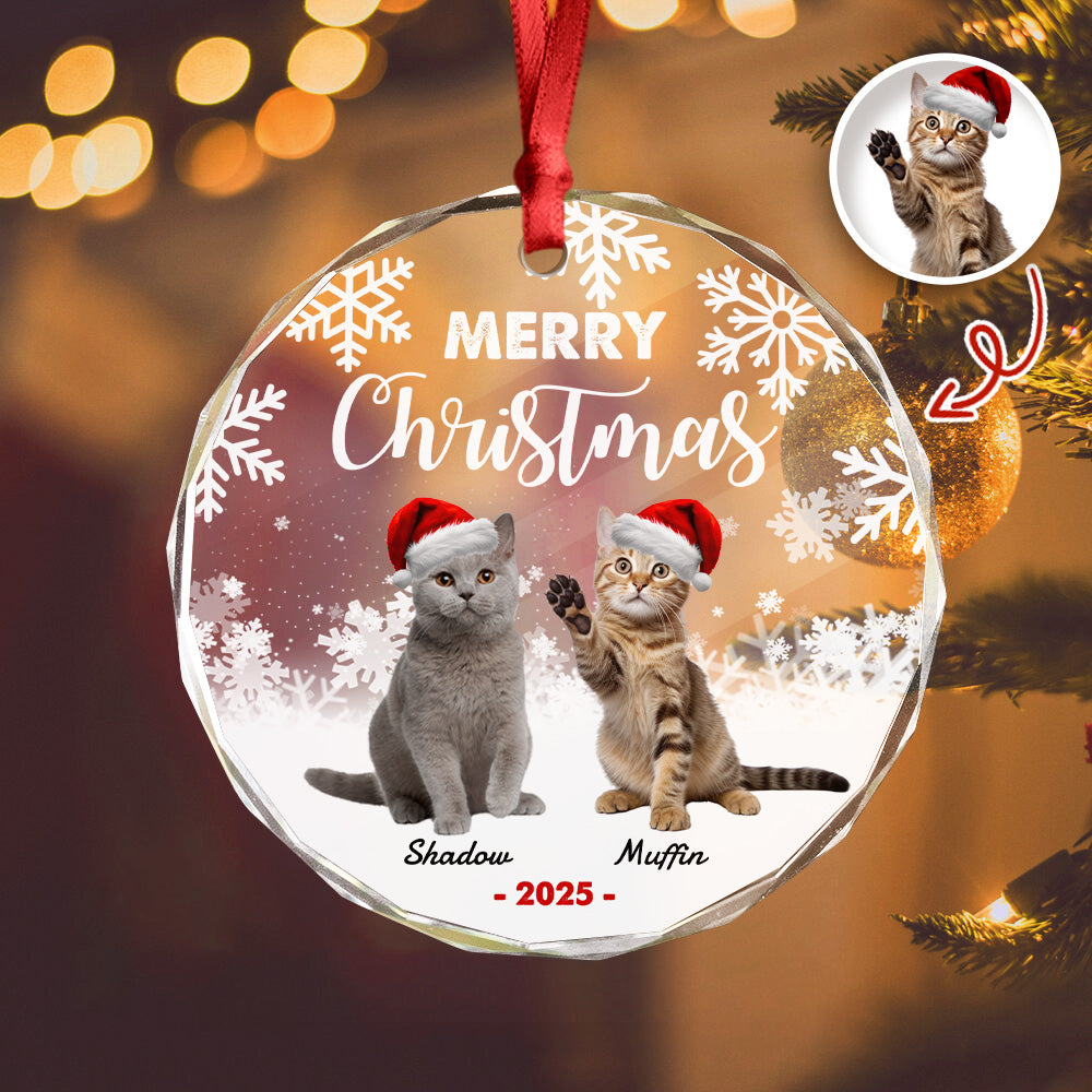 Custom Photo Meowy Christmas Glass Ornament For Cat Lovers HA75 897488