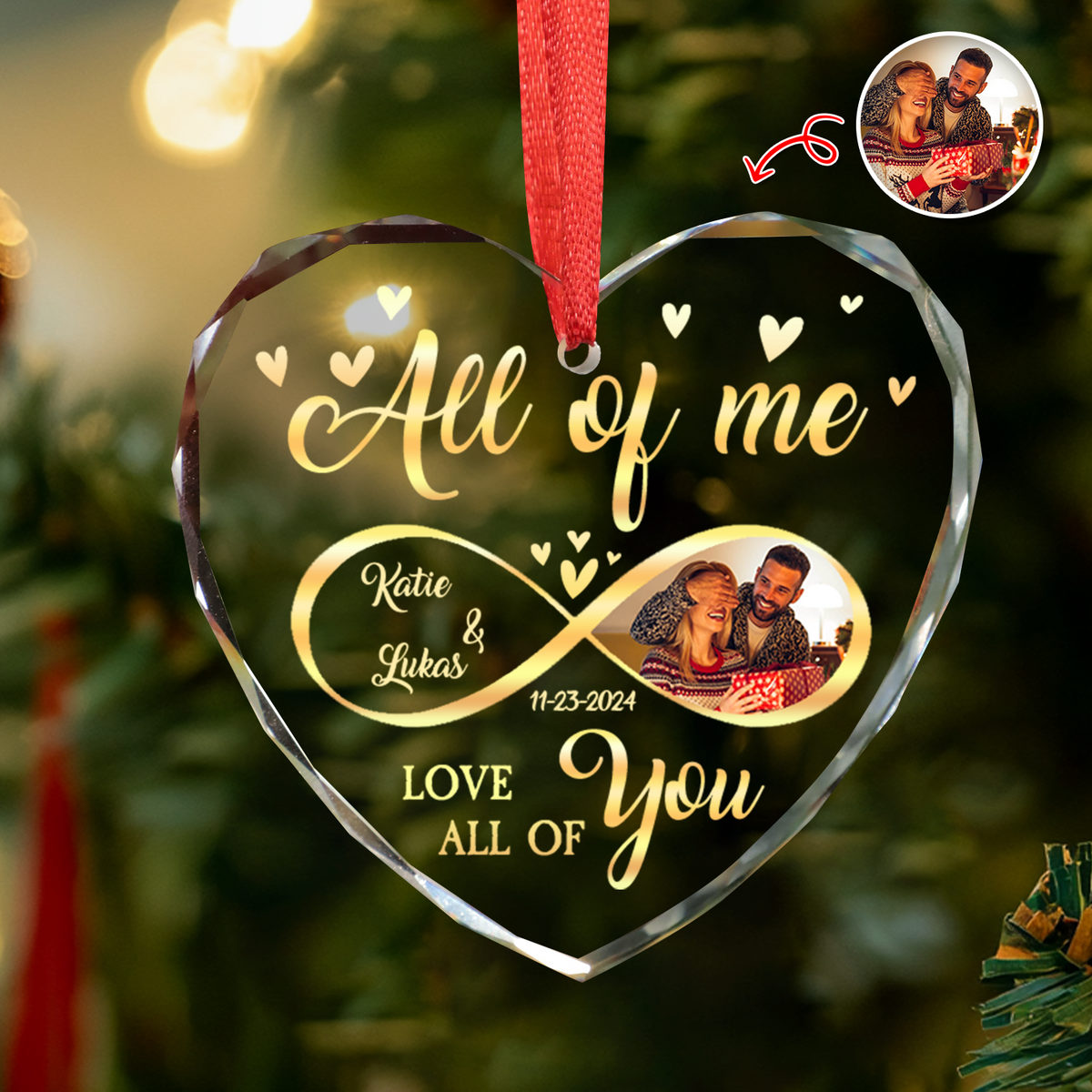 Custom Photo All Of Me Loves All Off You Couple Heart Shape Glass Ornament HA75 892836