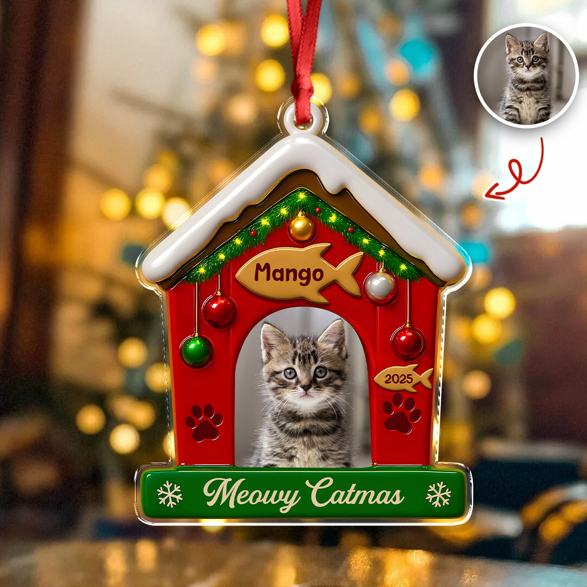 My First Christmas With Cat Photo Acrylic Ornament Gift For Cat Lovers CH07 896842