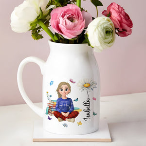 Personalized A Girl With Birth Flower Vase Gift For Book Lovers LM32 895791
