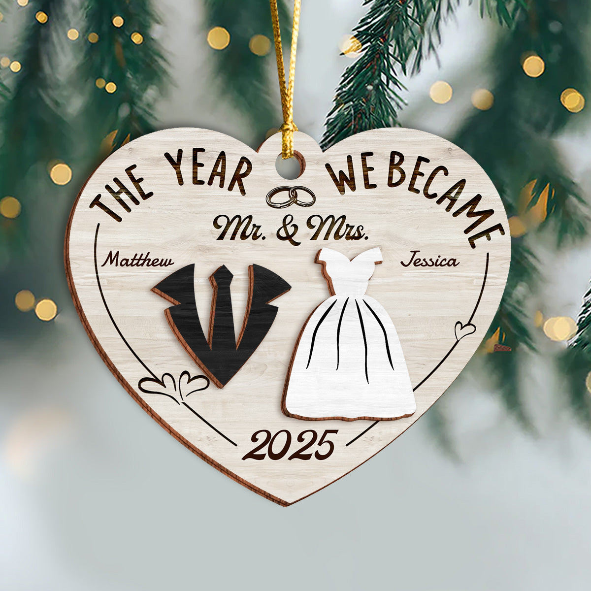 The Year We Became Mr. & Mrs. - Personalized 2-Layered Wooden Ornament CH07 896972