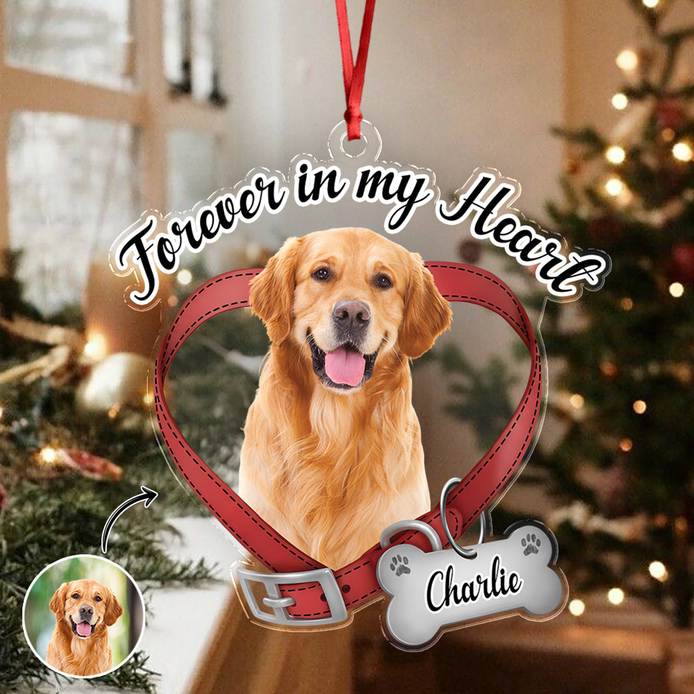 Custom Dog Photo Forever In My Heart Memorial Acrylic Ornament HA75 897520