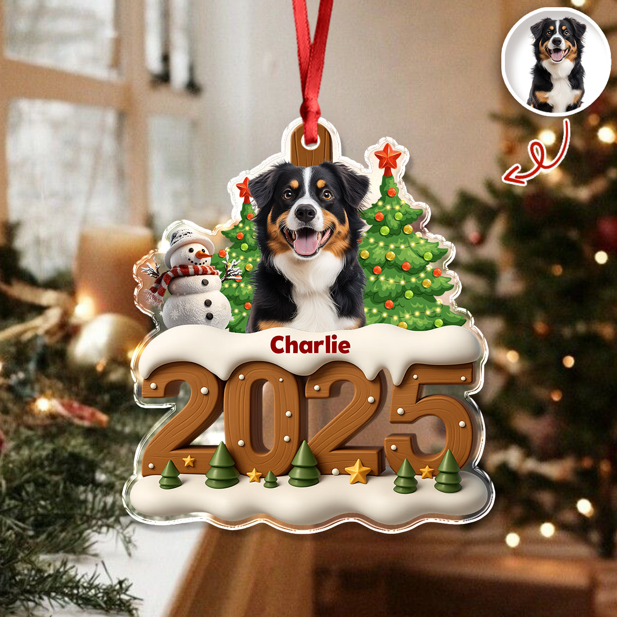 Custom Dog Photo Cozy Xmas Crew Acrylic Ornament Personalized Gift For Christmas HO82 900132