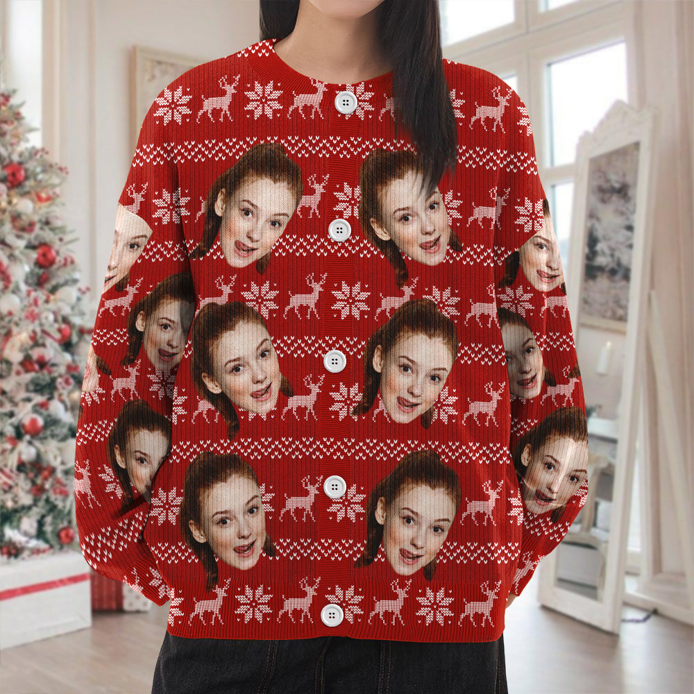 Custom Face Photo With Christmas Pattern Ugly Cardigan CH07 899820