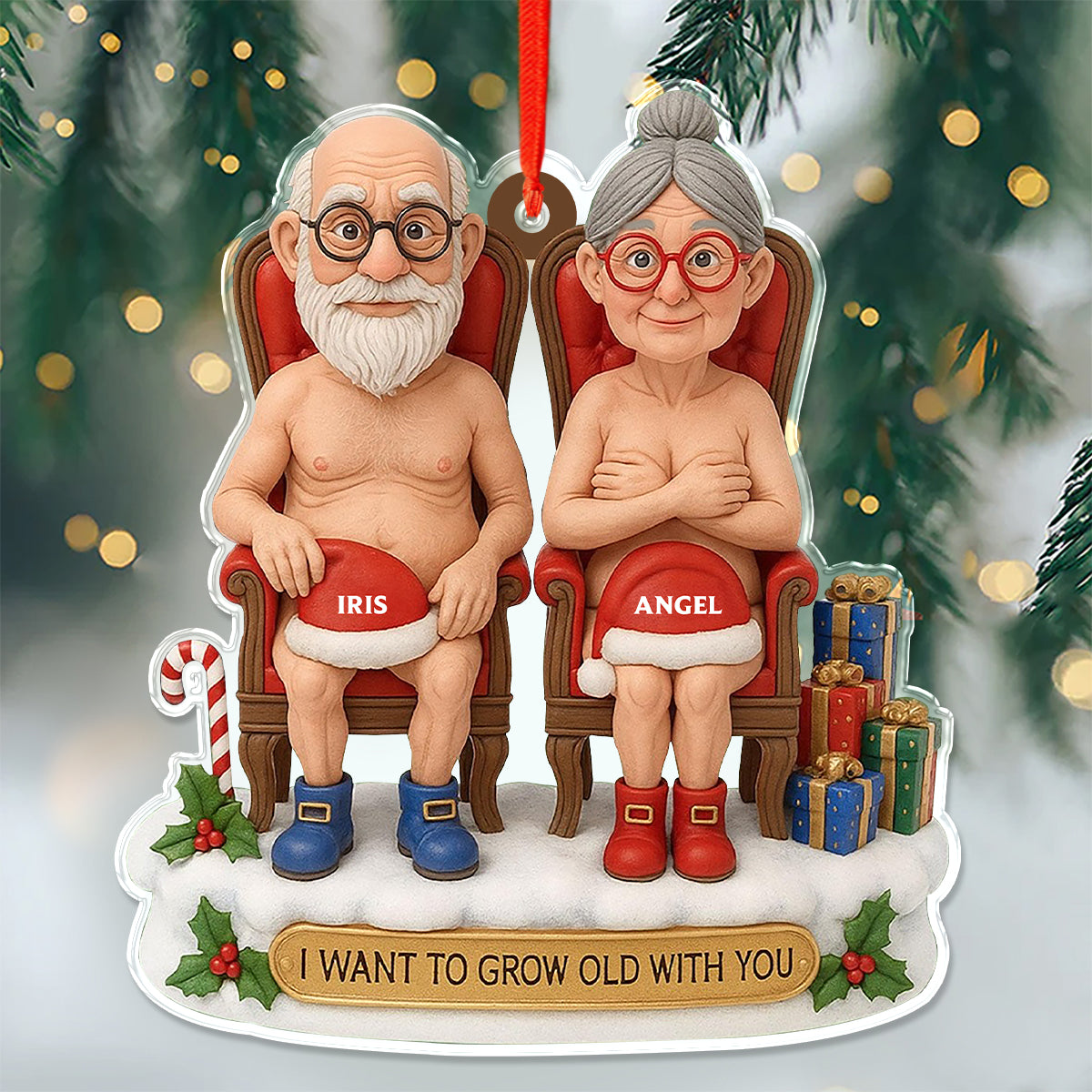 Custom Name  I Want To Grow With You, Personalized Funny Couple 2D Acrylic Ornament HO82 900280