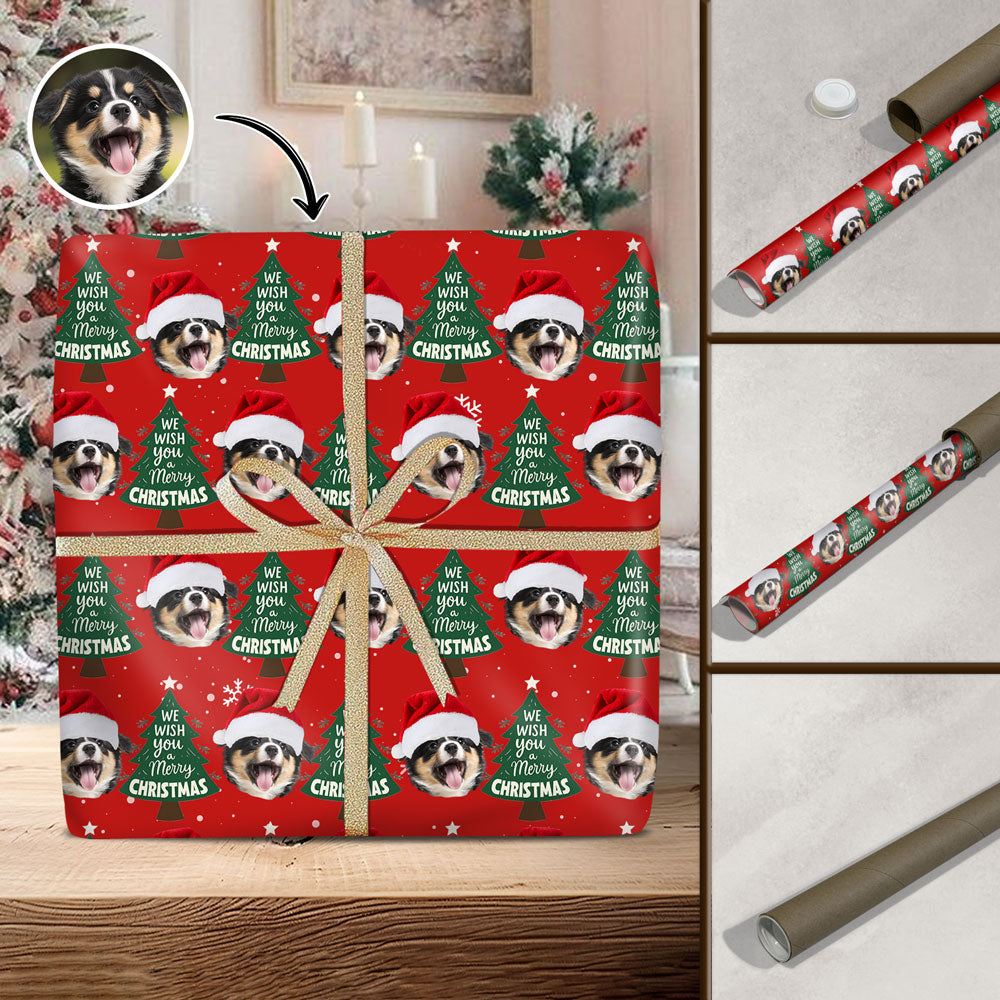 Funny Dog Santa Face Wrapping Paper We Wish You A Merry Christmas Wrapping Paper CH07 895472