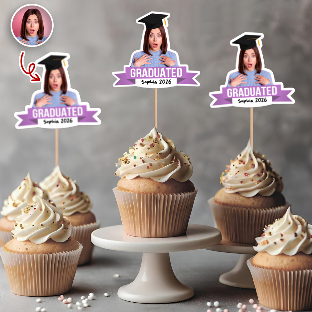 Custom Graduation Face Photo Graduated Class Of 2026 Cupcake Topper HO82 901718