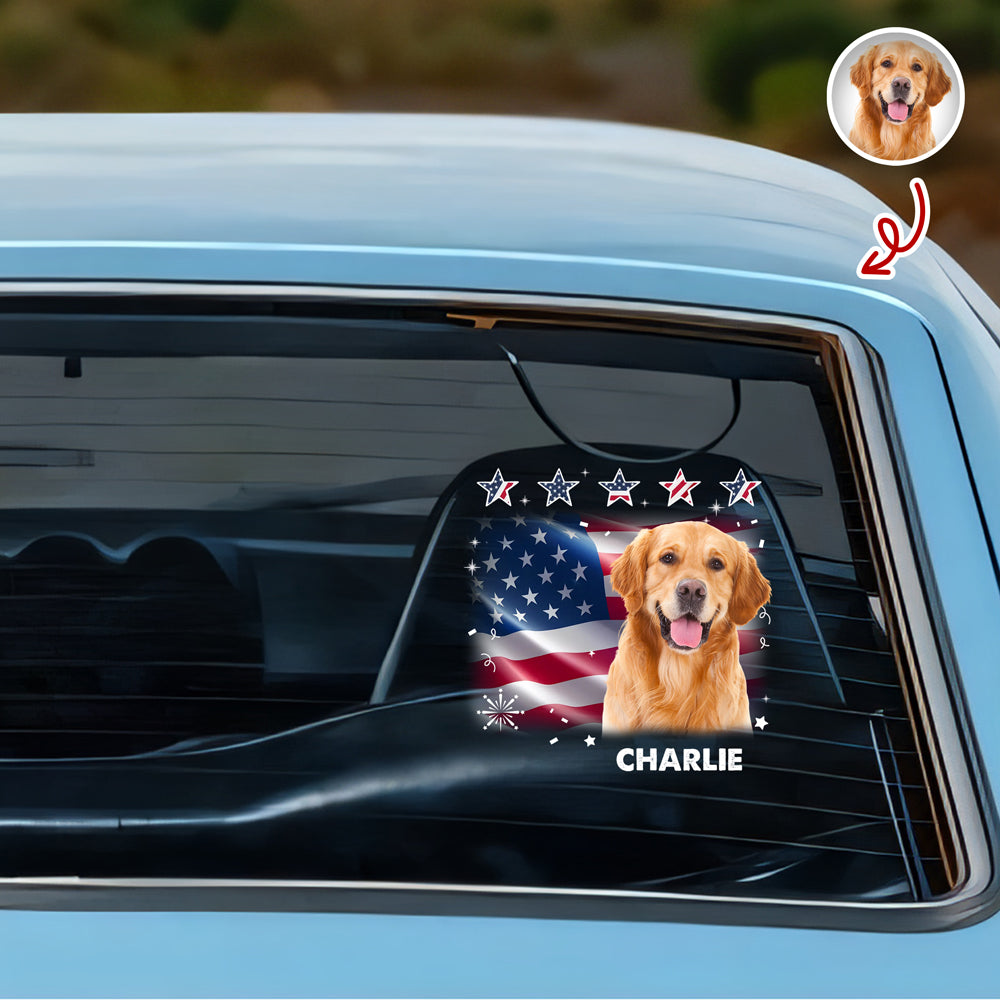 Custom Photo Dog With American Flag Car Window Decal Sticker HA75 920564
