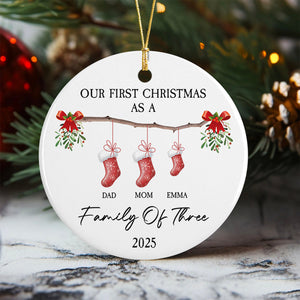 Our First Christmas As A Stocking Family Of Three Ceramic Ornament LM32 893999
