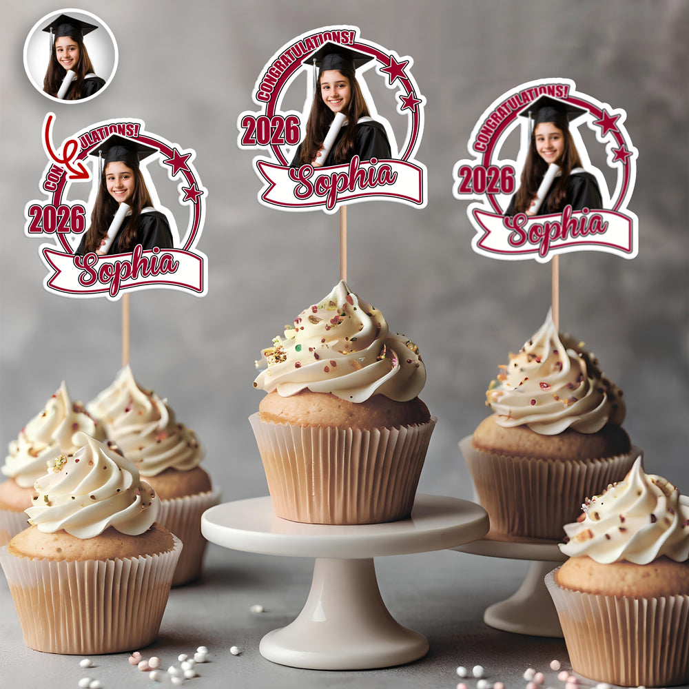 Custom Photo 2026 Graduation Cupcake Topper Personalized Name Party Graduation Gift TH10 898987