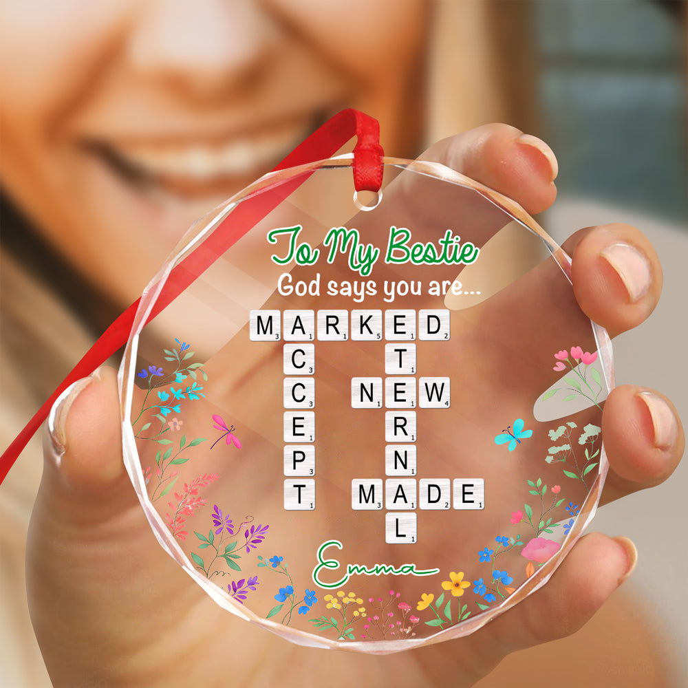 To My Daughter God Says You Are Crosswords Glass Circle Ornament LM32 895381