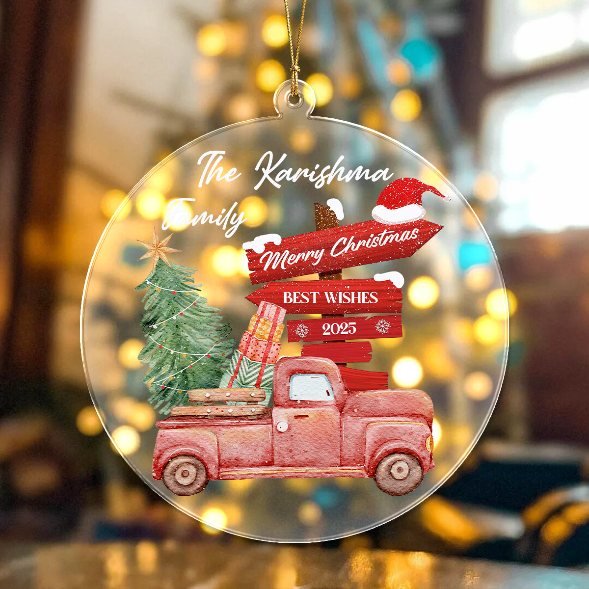 Personalized Family Name Merry Christmas Best Wishes Acrylic Ornament TH10 896317