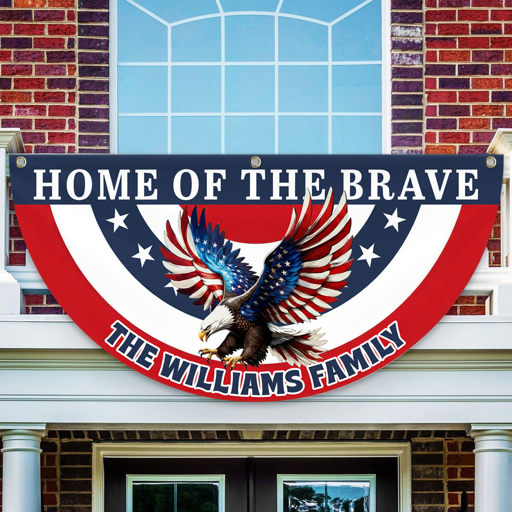 Custom Family Name Home Of The Brave Patriotic Eagle Non-Pleated Fan Flag HO82 901942