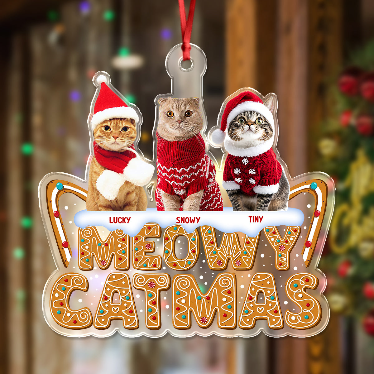 Custom Photo Meowy Catmas Acrylic Ornament HO82 900702