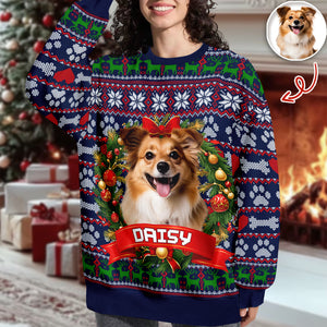 Custom Dog Photo With Christmas Wreath Ugly Sweater TH10 896273