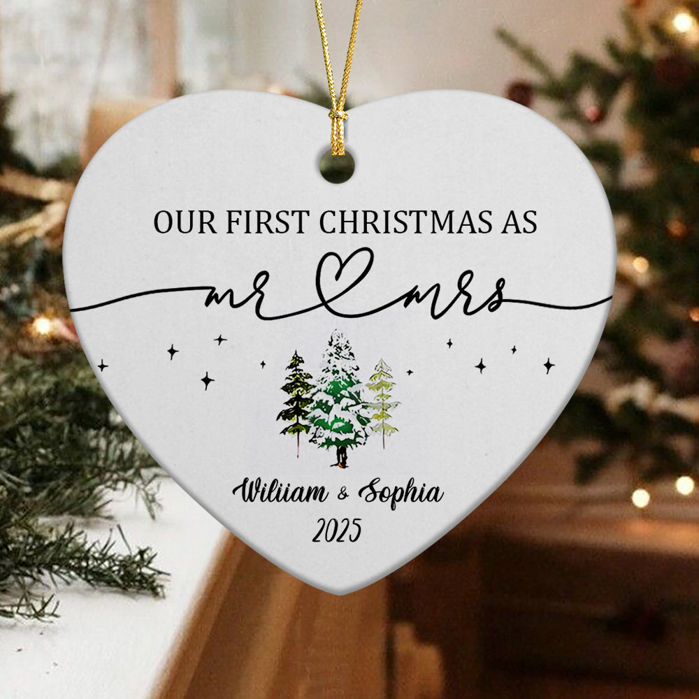 Our First Christmas As Mr and Mrs Couple Heart Shaped Ceramic Ornament LM32 895717