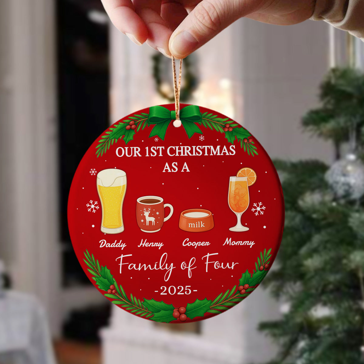 Our First Christmas As A Family Personalized Christmas Ceramic Ornament HA75 897800