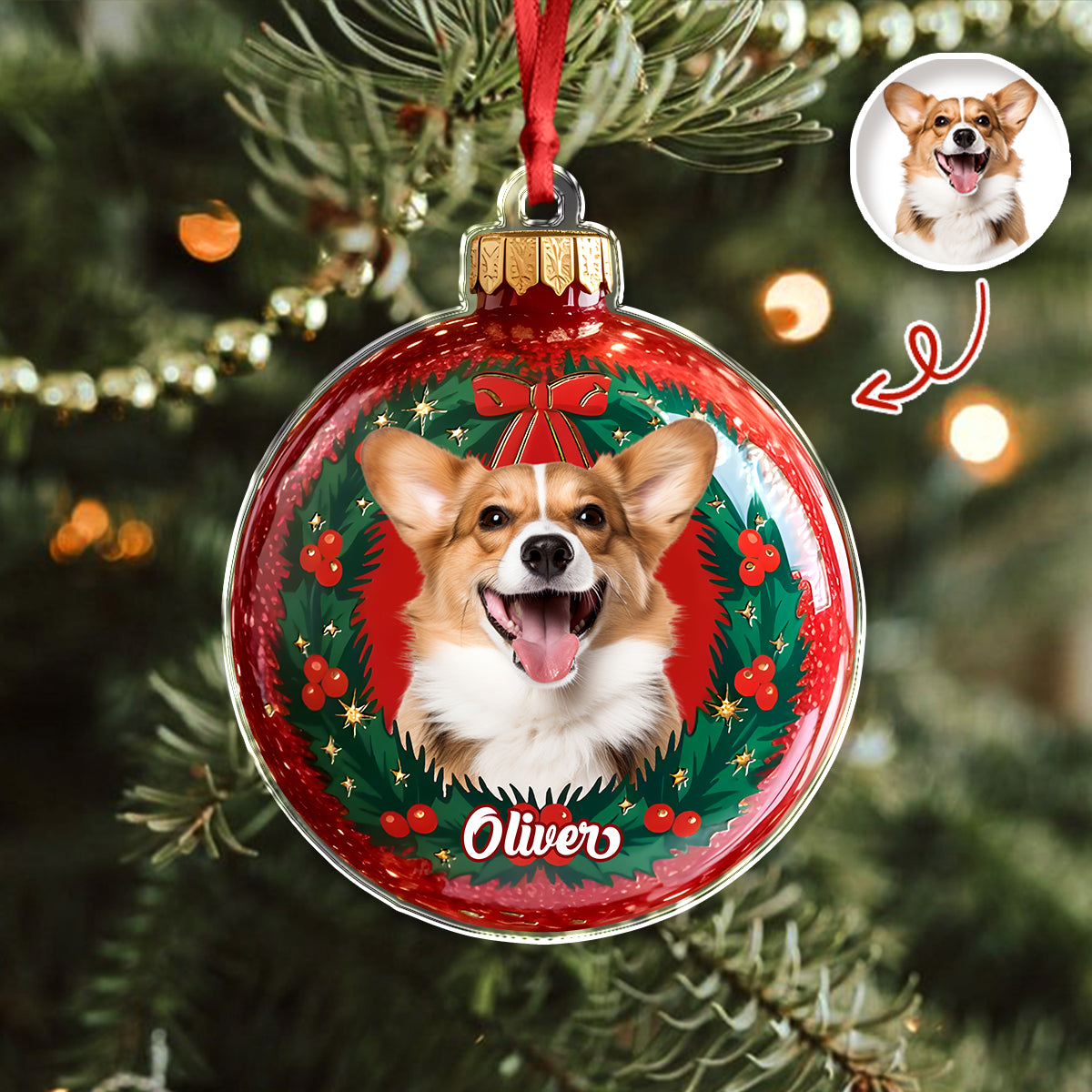 Custom Photo Dog Christmas Acrylic Ornament HA75 897566