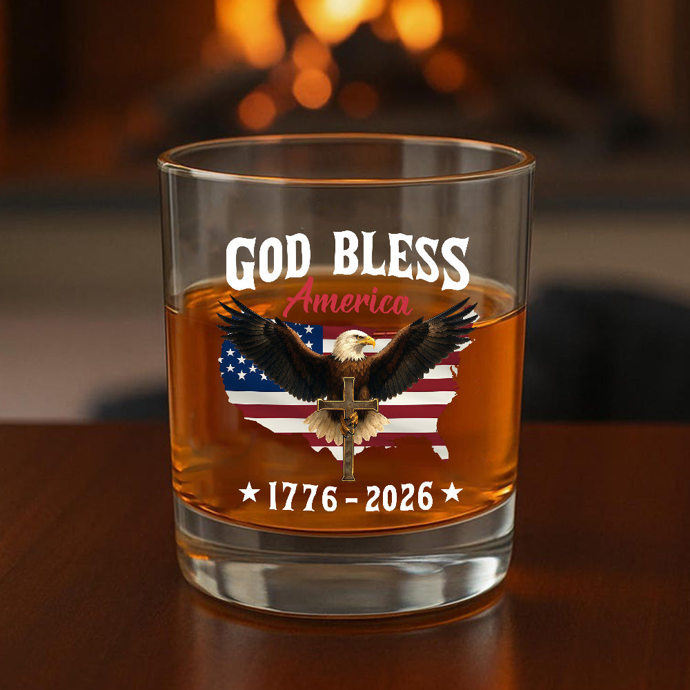 Patriotic 250th Anniversary God Bless America Eagle 1776–2026 Whiskey Glass HO82 900976