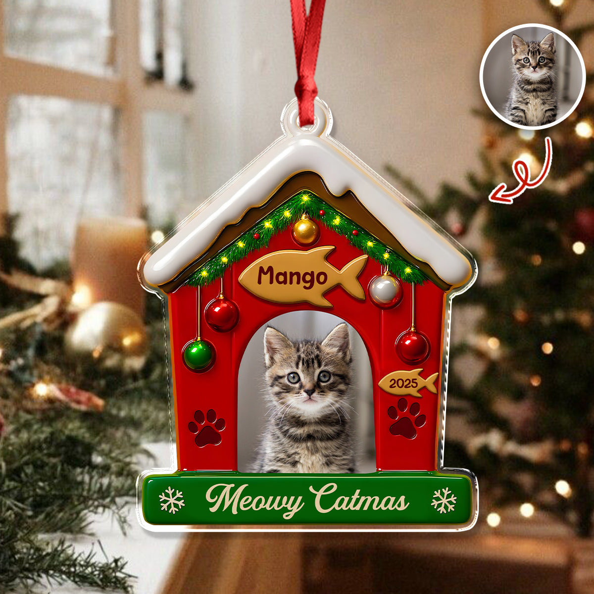My First Christmas With Cat Photo Acrylic Ornament Gift For Cat Lovers CH07 896842