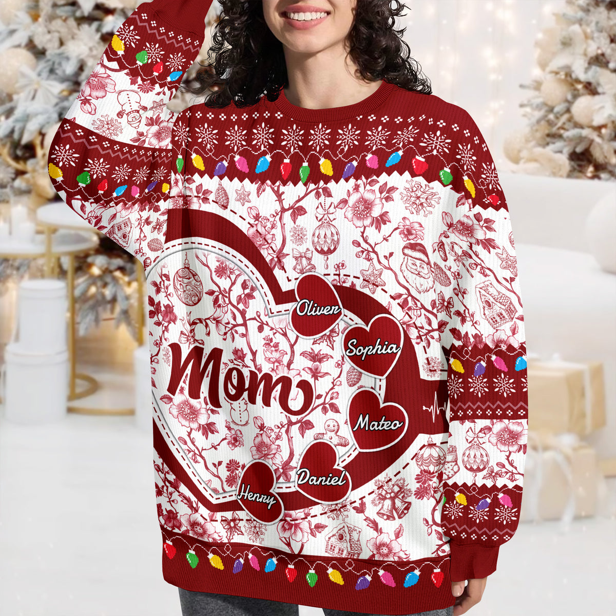 Grandma Mom Toile De Jouy - Personalized Ugly Sweater CH07 896638