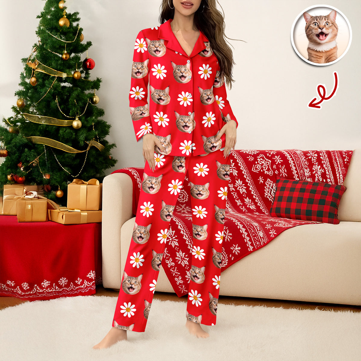 Custom Face Photo With Icon Pajamas Gift For Cat Lovers TH10 896655