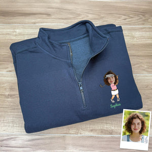 Custom Funny Face Golf Print Quarter Zip Sweater HA75 898650