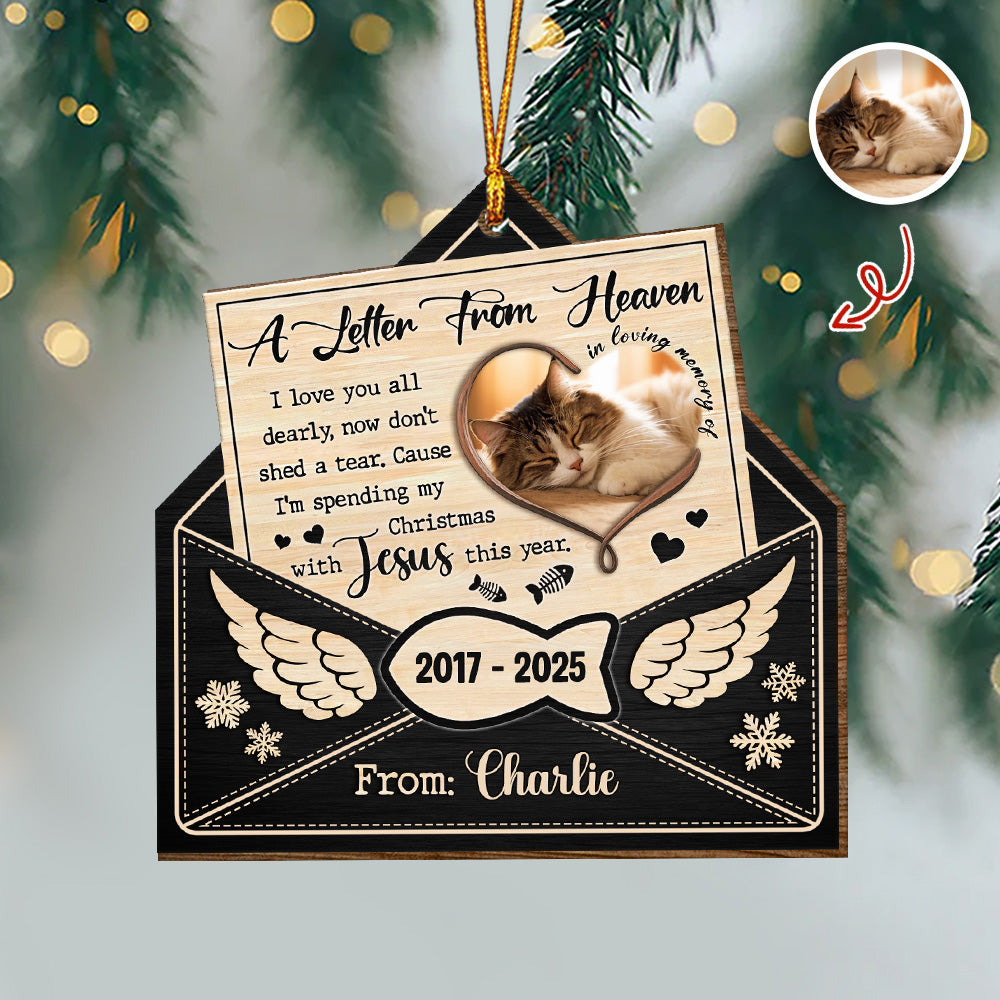 Custom Cat Photo A Letter From Heaven Sympathy Memorial Wooden Ornament LM32 895891