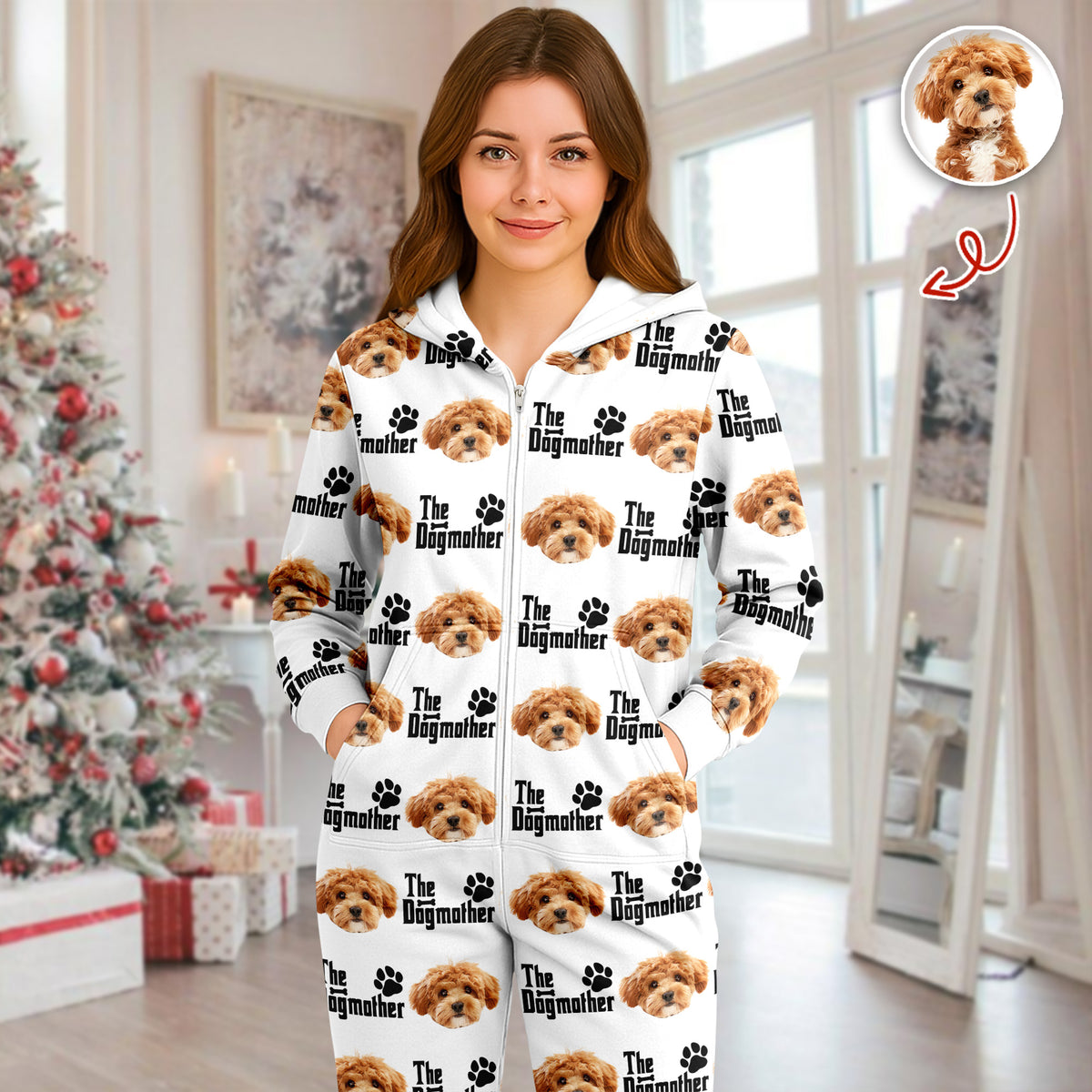 Custom Puppy Photo The Dog Father with Pawprints Design Onesie Pajamas LM32 897209