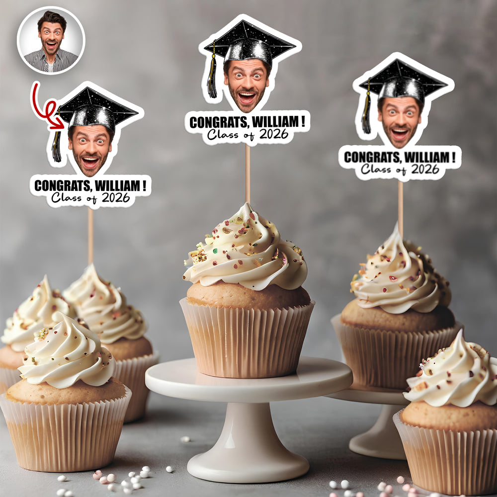 Custom Funny Face Congrats Graduation Cupcake Toppers HA75 920428