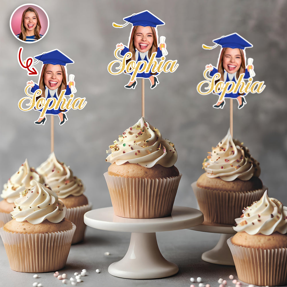 Custom Face Graduation Cupcake Topper - Congrats Grad Party Favors, Senior Cake Decor HO82 901496