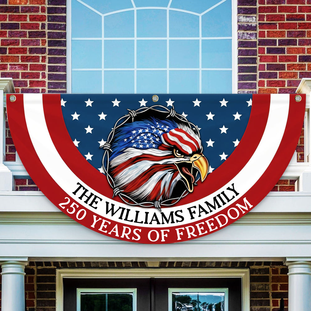 Custom Family Name American Flag 250 Years of Freedom 1776–2026 Patriotic Non-Pleated Fan Flag HO82 901334