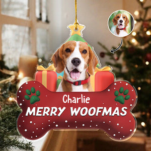 Custom Photo Dog Merry Woofmas Acrylic Ornament HA75 897560