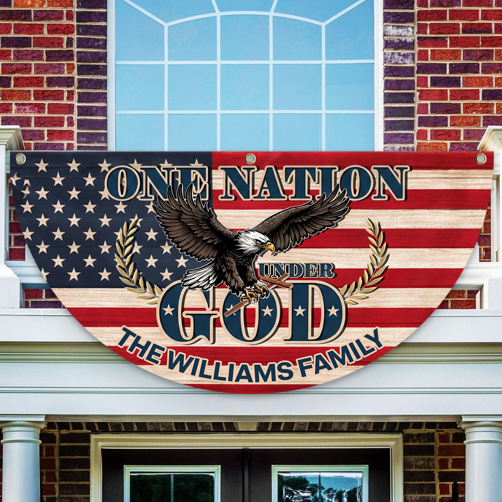 Custom Family Name American Flag One Nation Under God Soaring Patriotic Non-Pleated Fan Flag HO82 901944