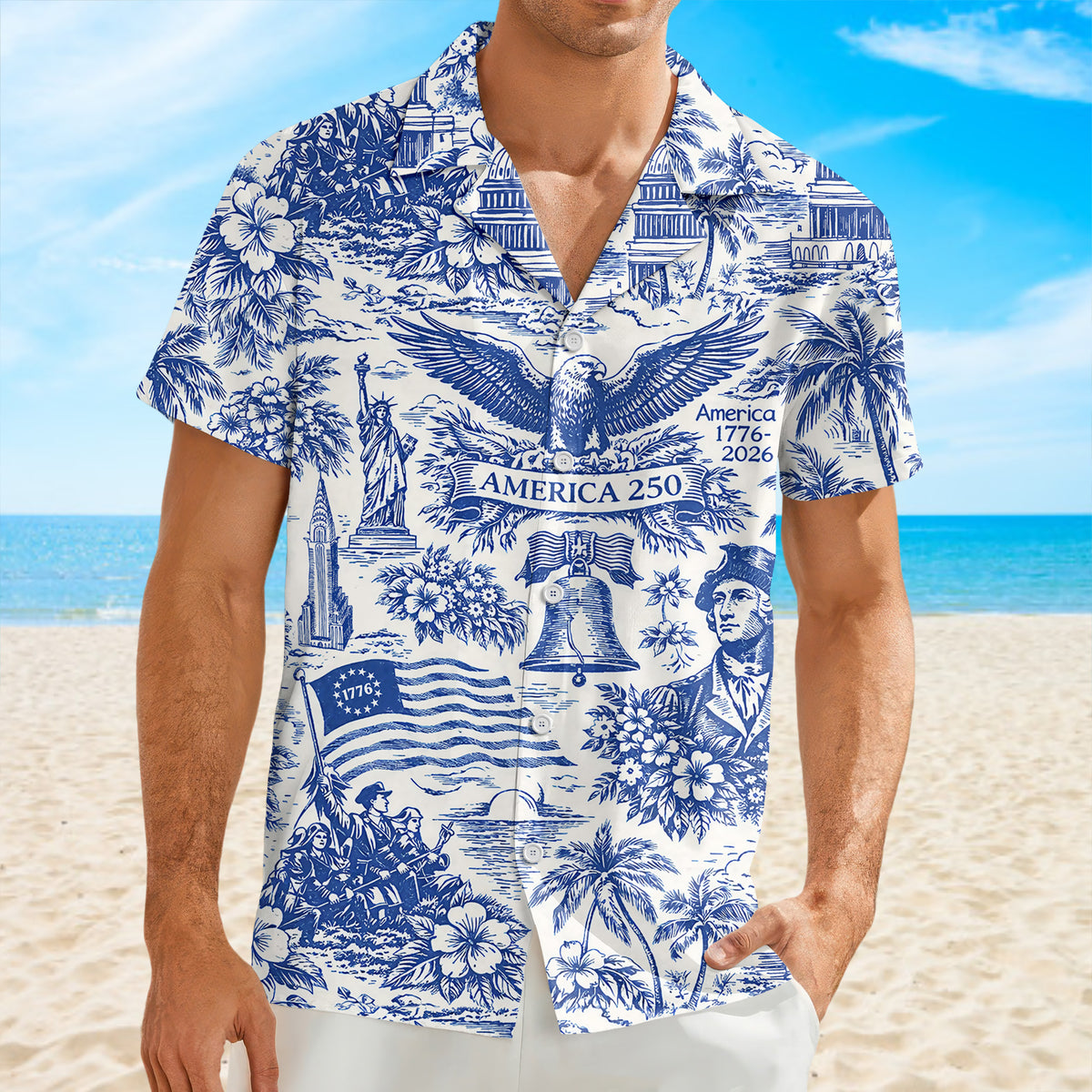 America 250th Anniversary Toile De Jouy Style Patriotic Hawaii Shirt CH07 910402