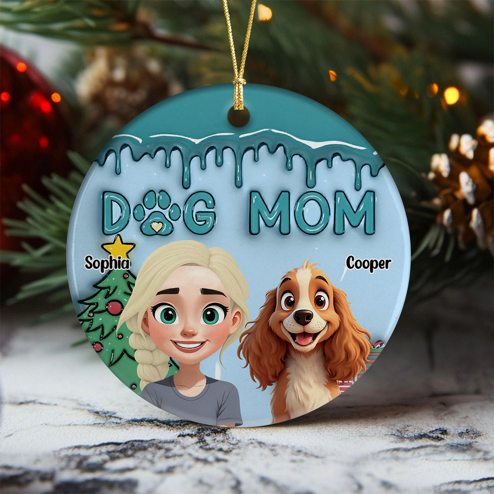 A Girl With Her Dogs - Personalized Christmas Ceramic Ornament Gift For Dog Lovers LM32 897157