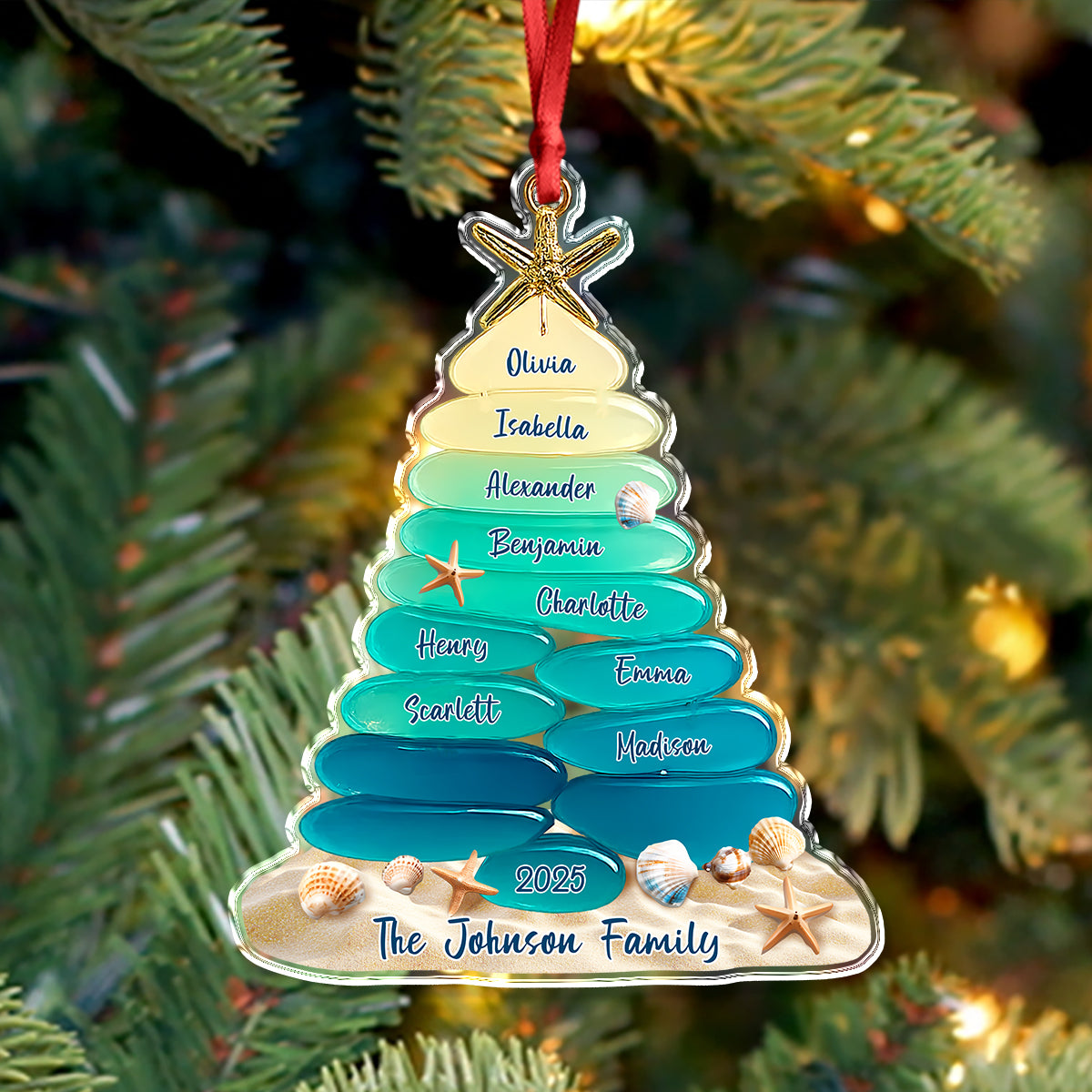 Custom family Name Sea Glass Family Tree 2D Flat Acrylic Ornament CH07 899860