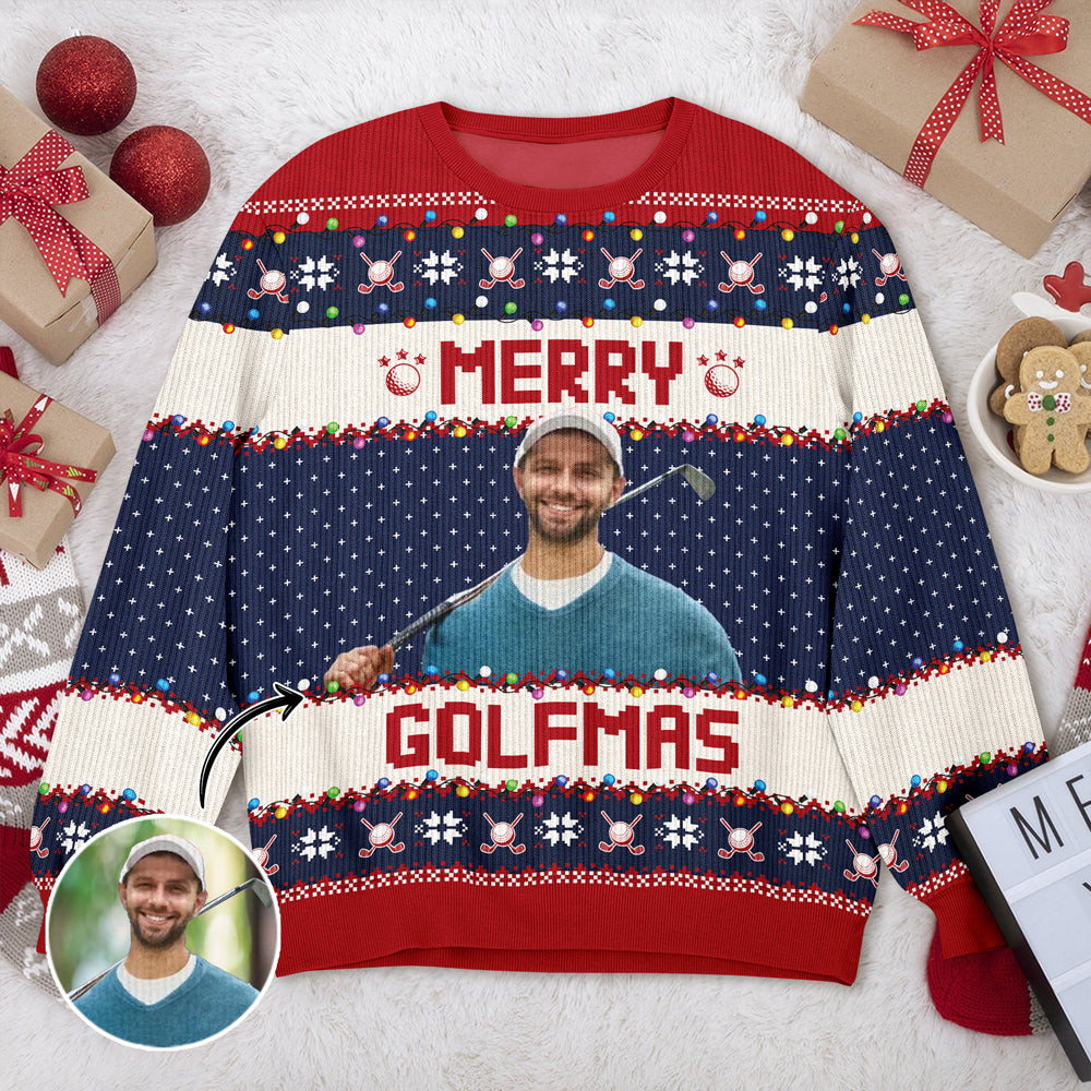 Custom Photo Merry Golfmas Gift For Golf Lovers Ugly Sweater HA75 897626