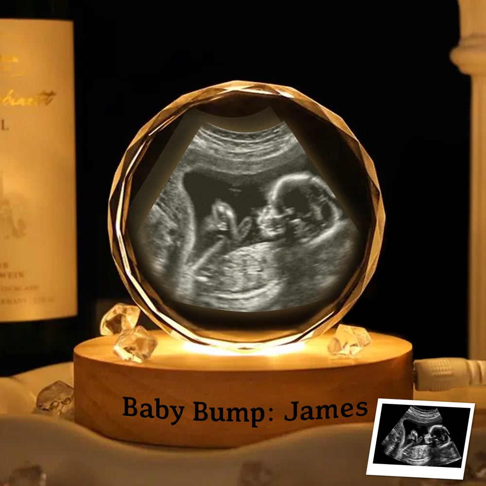 Custom Photo Baby Bump Engraved Crystal Photo With Light Gift For Family CH07 910052