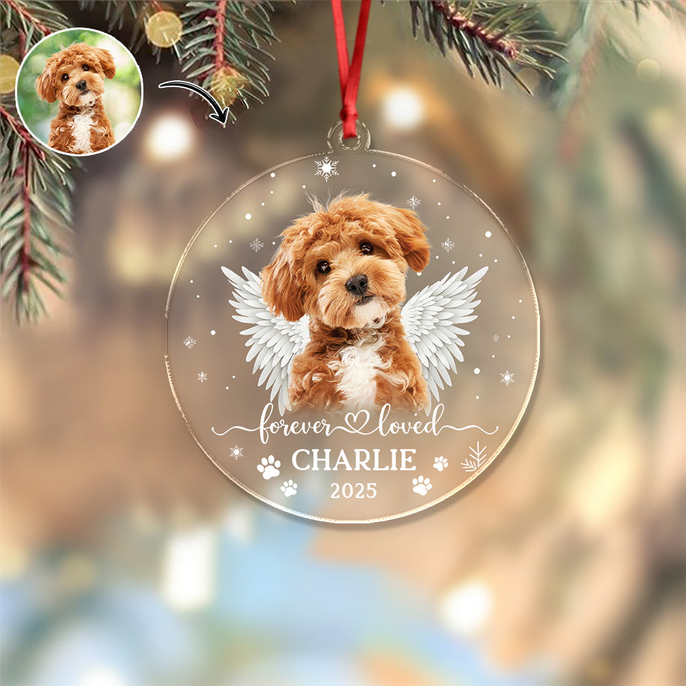 Custom Dog Photo Forever Loved Memorial Acrylic Ornament HA75 897032